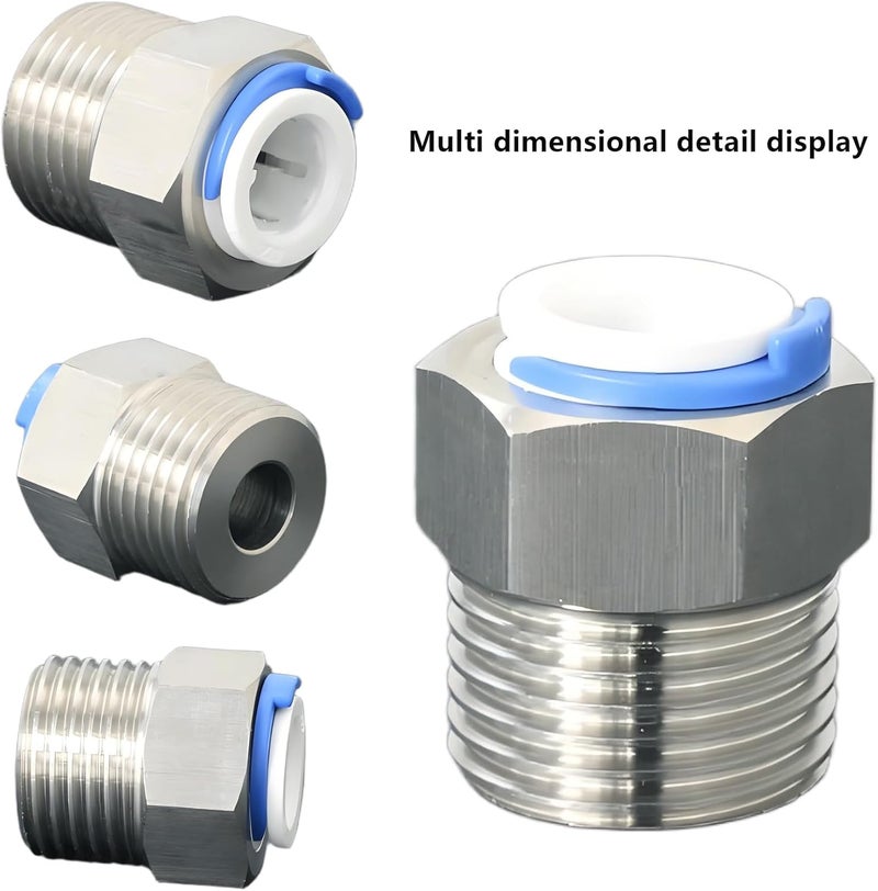 AimatRun Stainless Steel 1/2" Male Thread x 3/8" OD Tube Quick Connector – Accessory for water purifiers, filters, reverse osmosis (RO) systems; Water filtration system fitting; Push-to-Connect Adapter - Image 2